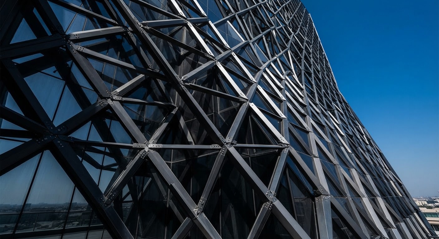Steel and glass structural facade detail